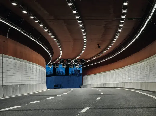 A Tunnel in Gothenburg at night being illuminated by Tunnel Lighting Luminaires