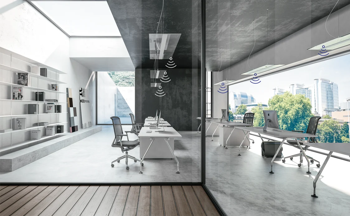 basicDIM Wireless Sensor distributed within a room.