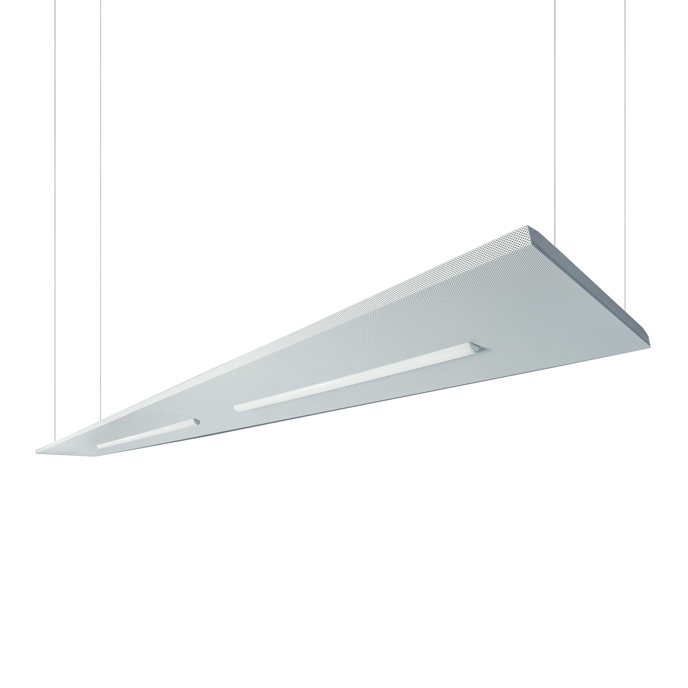 Apparecchio illuminotecnico LED lineare a sospensione dal design elegante e moderno, che fornisce un’illuminazione efficiente e uniforme per ambienti professionali. Ideale per uffici, aule e altri spazi che necessitano di un'illuminazione di alta qualità.