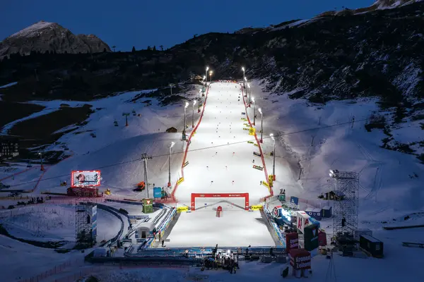 Winter sports ski slope, ready for a race and illuminated by Thorn Lighting