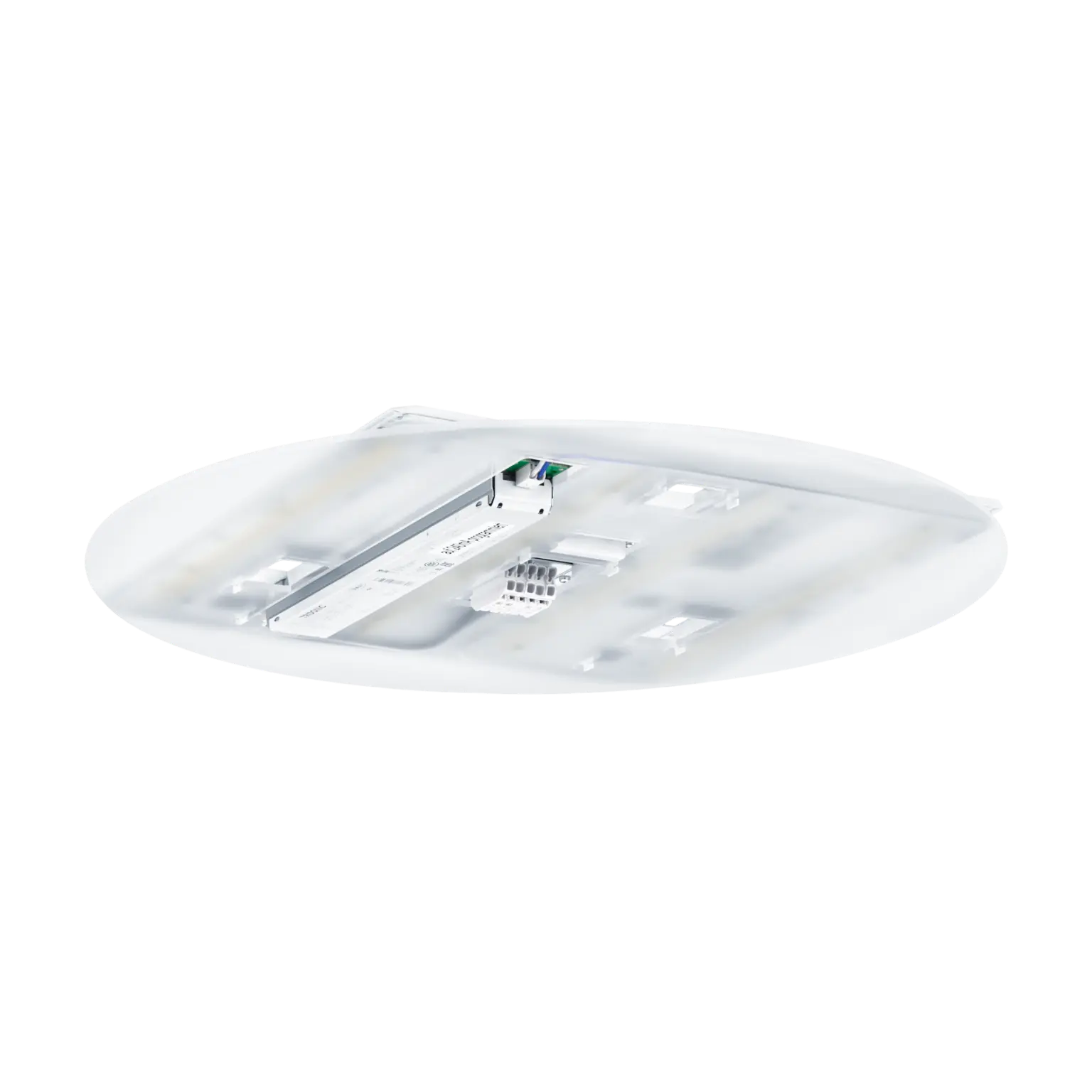 Round LED ceiling luminaire with integrated emergency module by Zumtobel