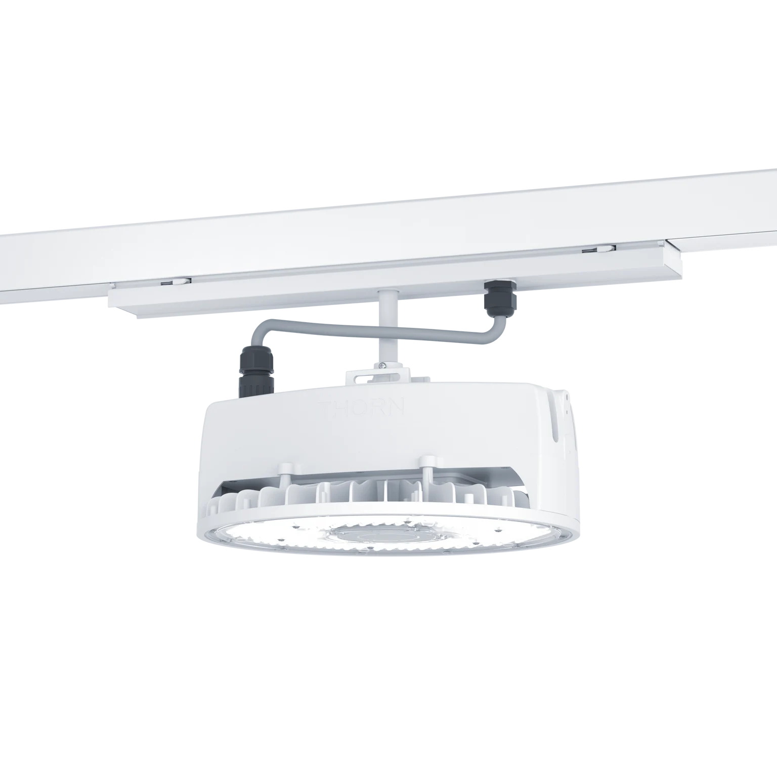 Hibay-armatuur op Contus-stroomrail van Thorn