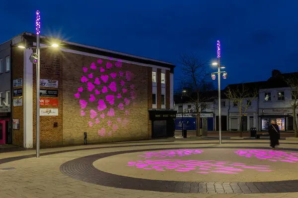 Spenymoor market place Durham being illuminated at night