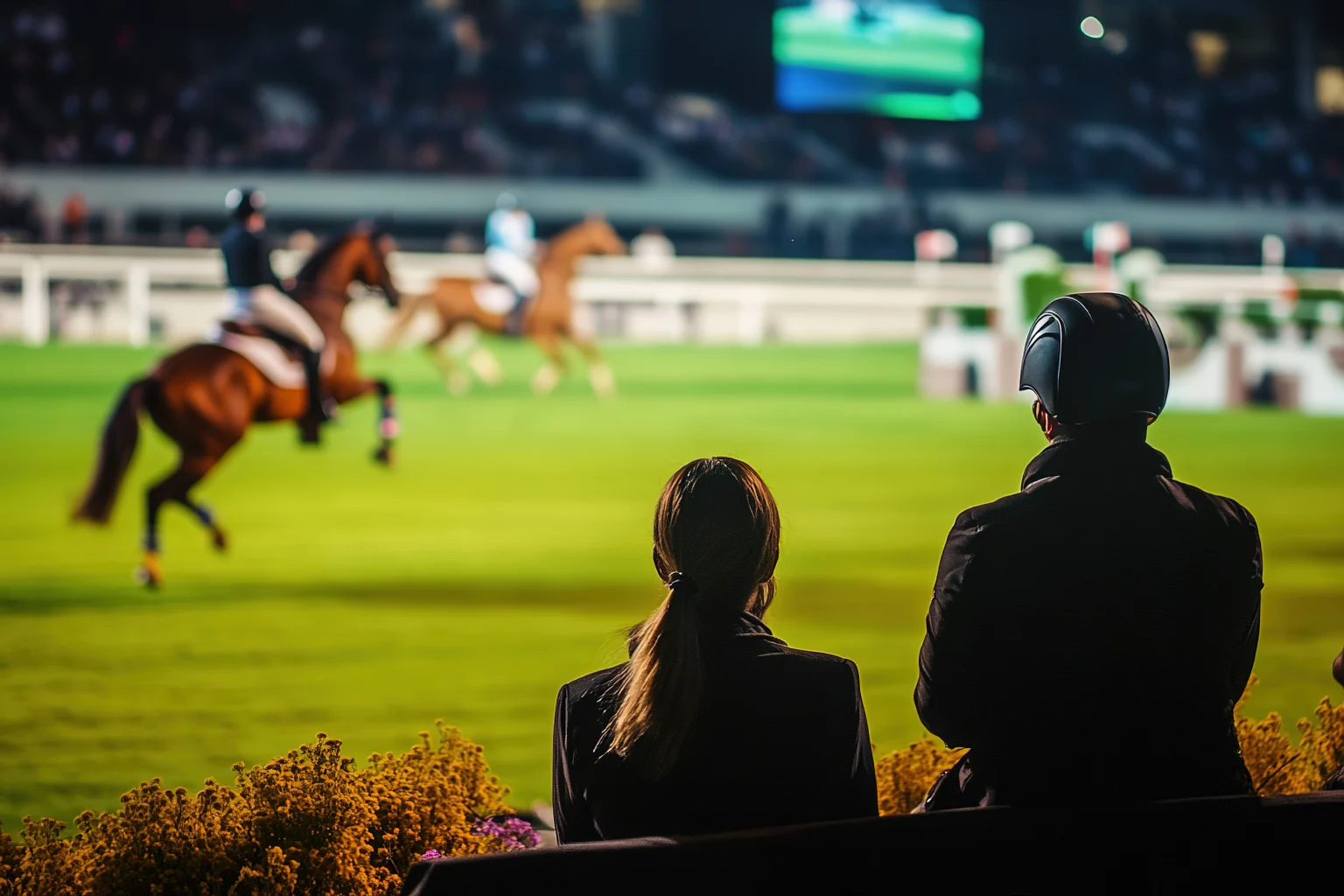 Des spectateurs assistent à un événement équestre