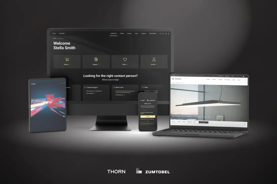 Zugang zum neuen Eshop als Mockup Darstellung am Desktop, Tablet und Mobile