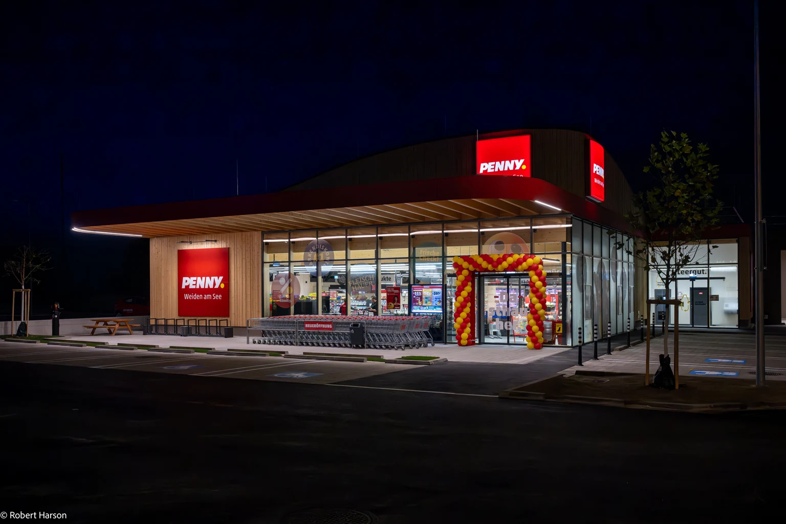 Image of a penny supermarket at night
