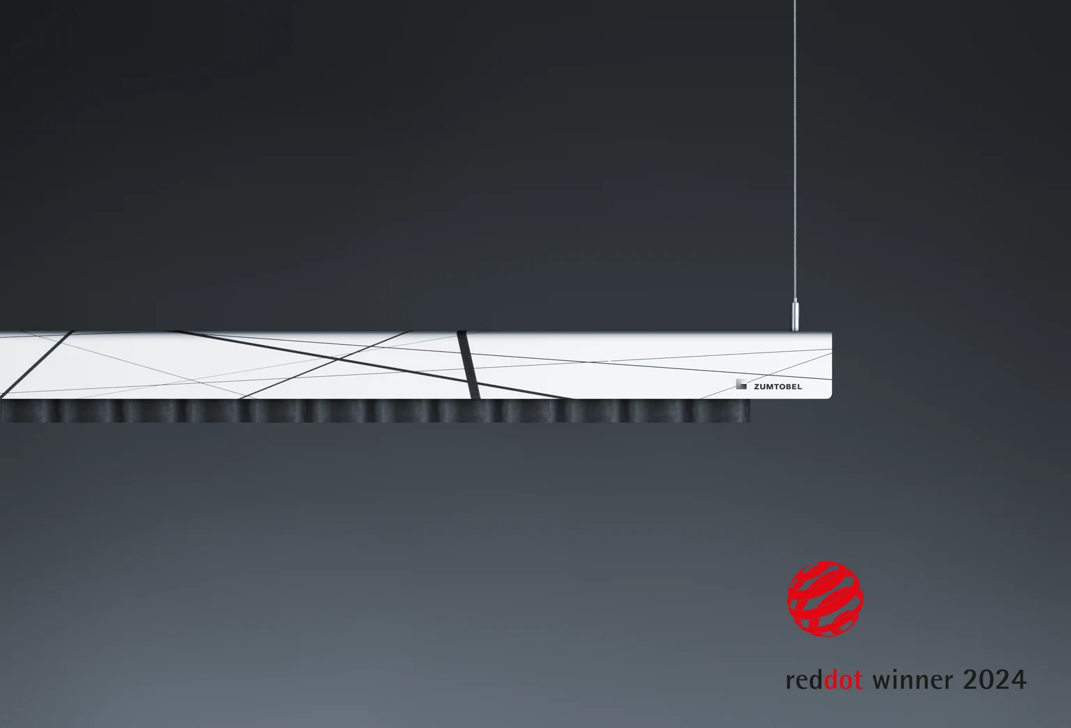 Plusieurs luminaires IZURA de Zumtobel sont élégamment disposés dans un espace au plafond ouvert.