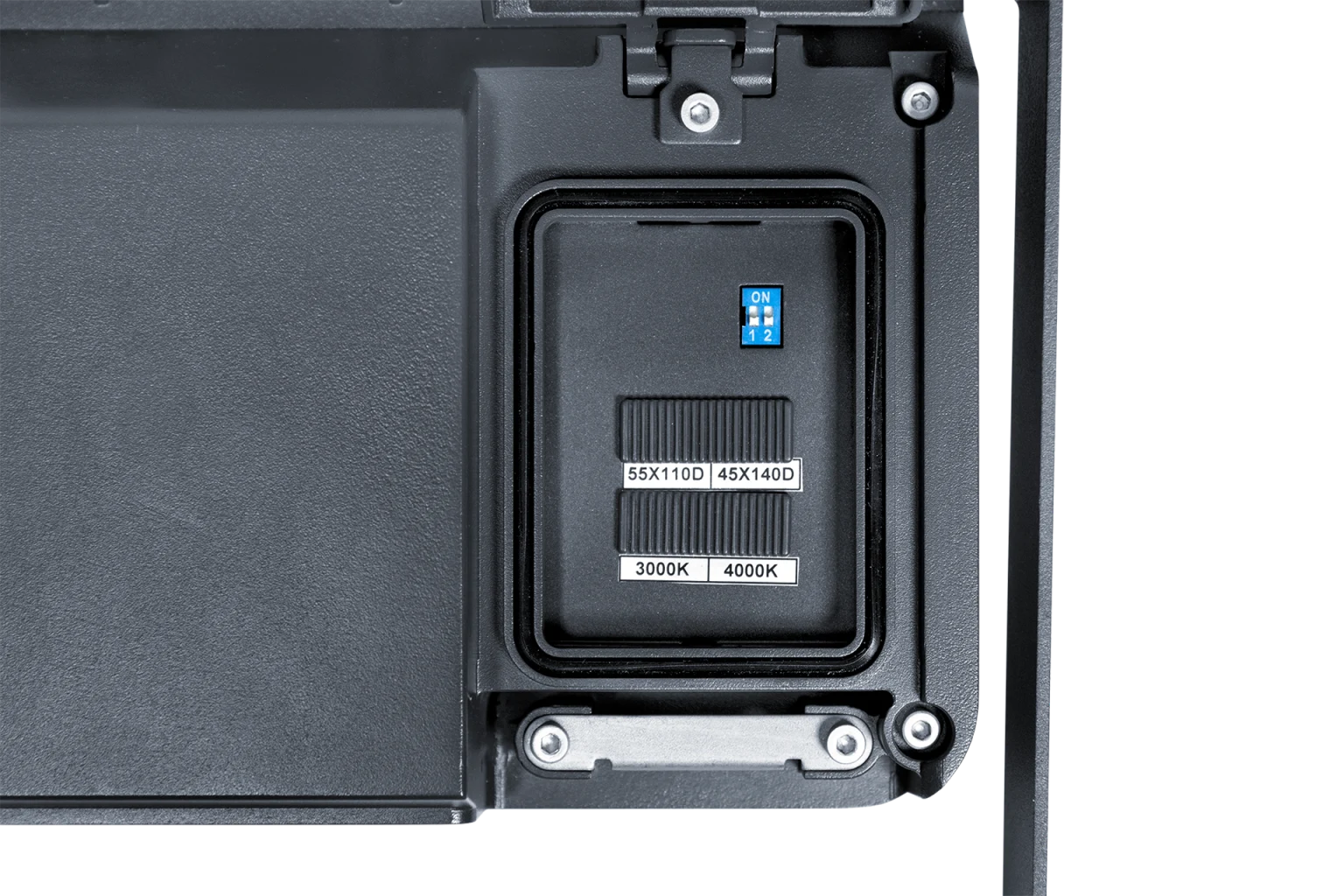 An image showing the CCT and lumen switch on the backside of Leo floodlight