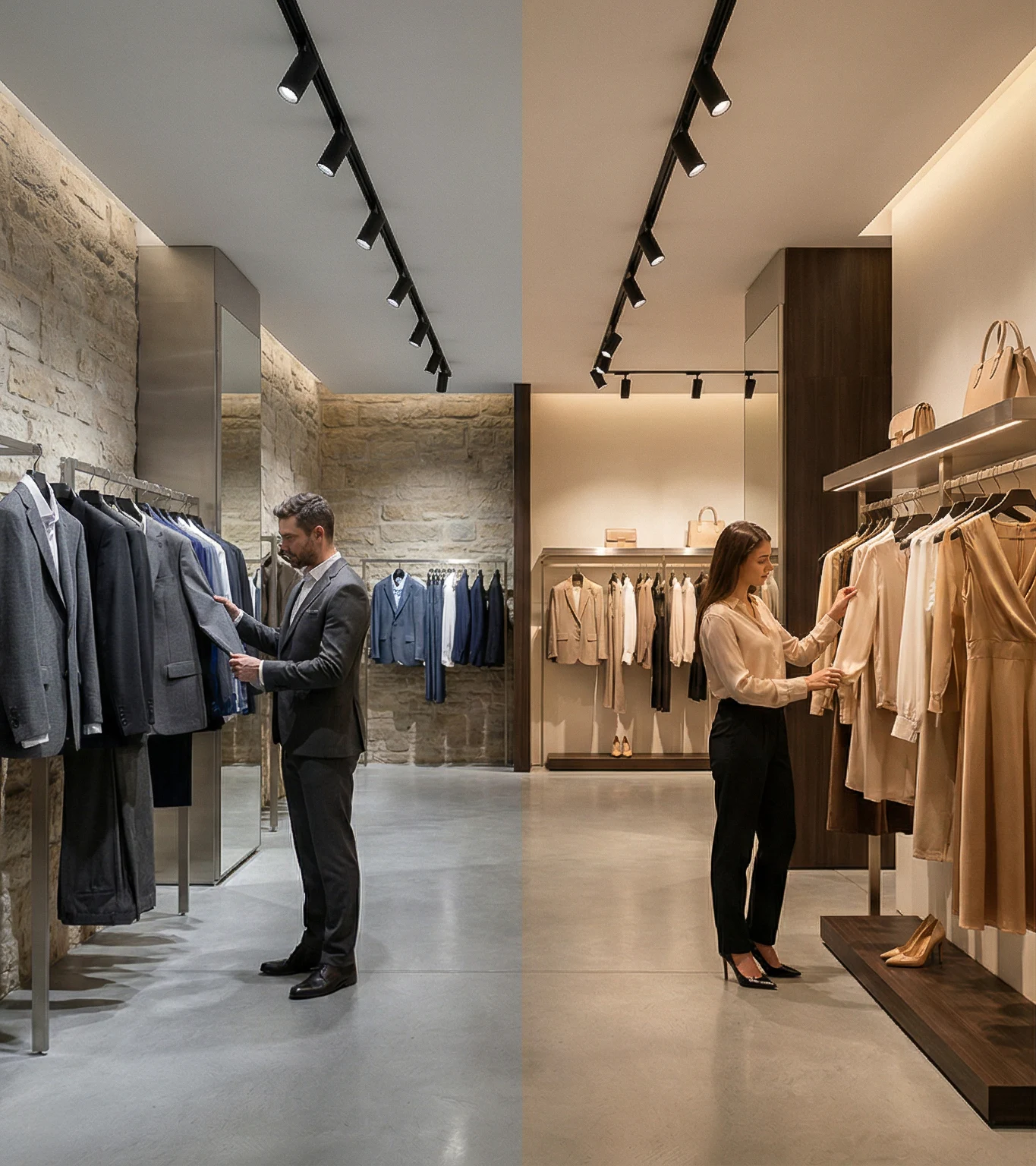 Two people shopping with individual lighting for each person.