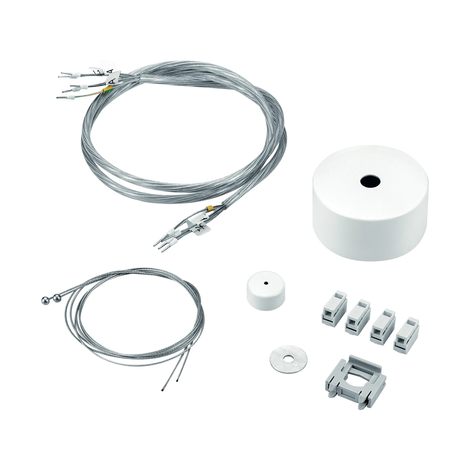 Suspension cable set for pendant luminaires with connectors and mounts by Zumtobel