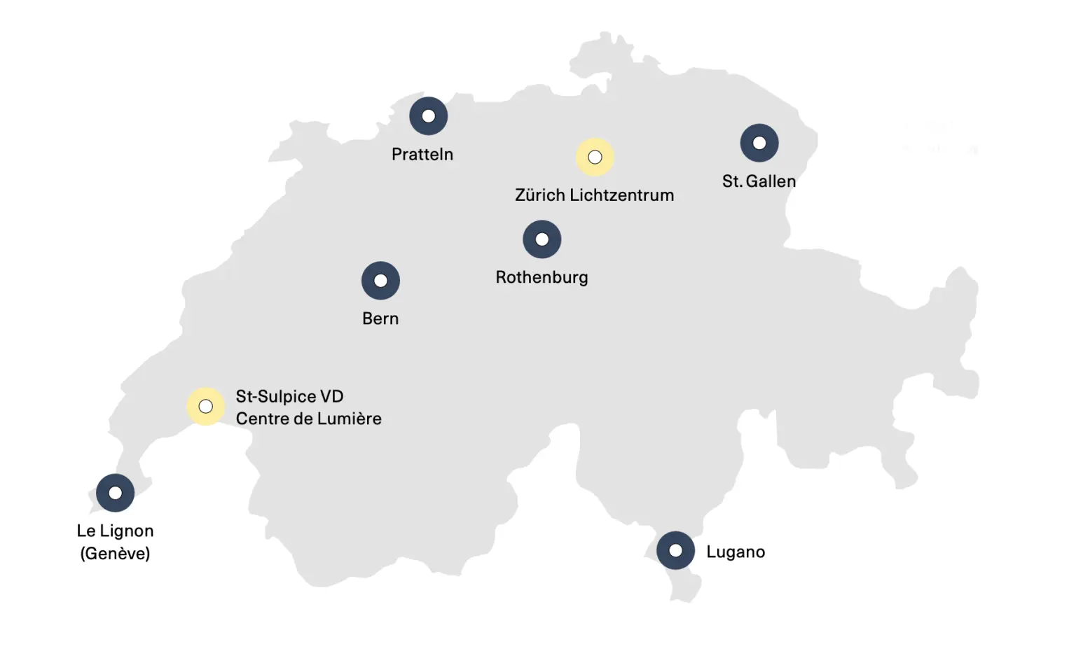 Carte de la Suisse indiquant les sites de Zumtobel Licht AG