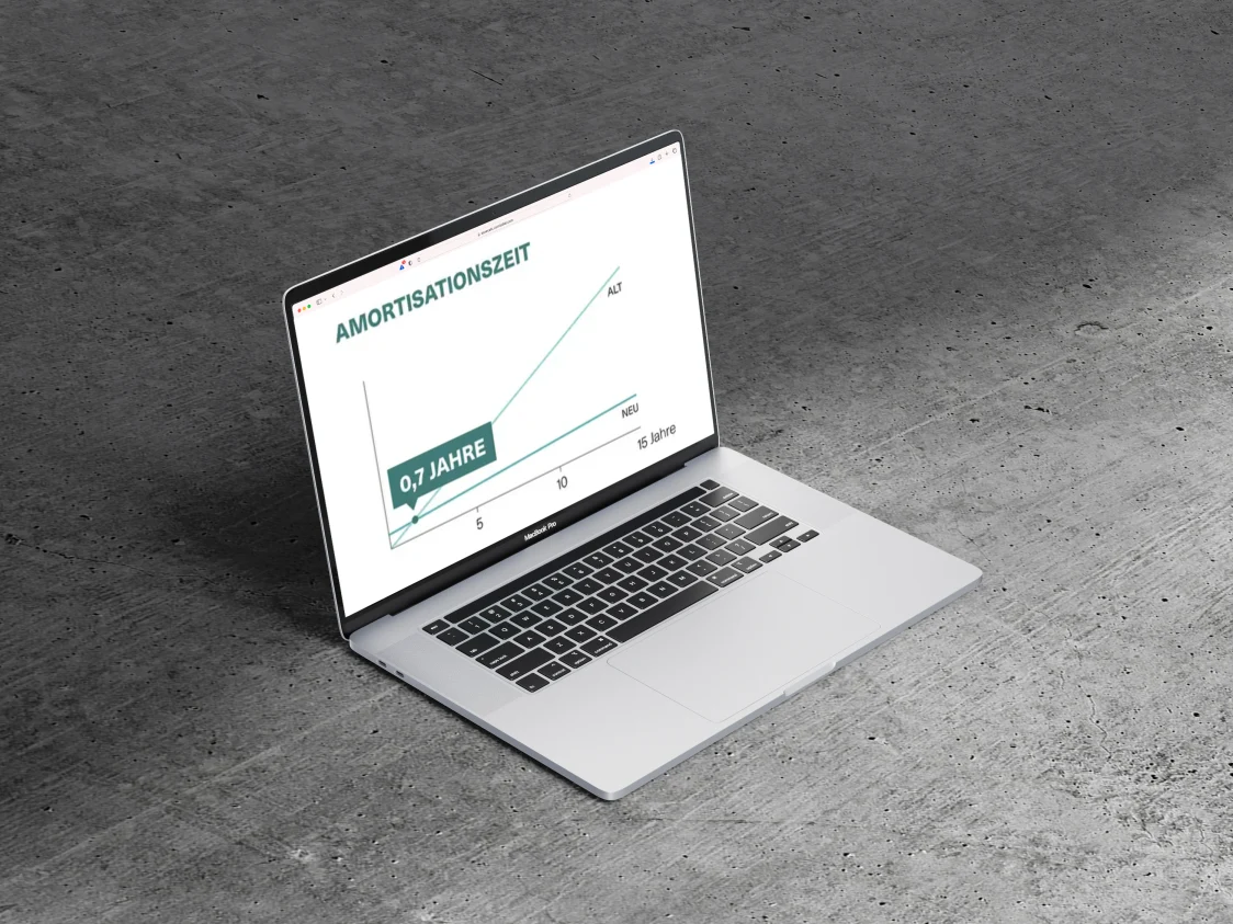 Laptop mit Screen auf dem eine Amortisations-Grafik angezeigt wird