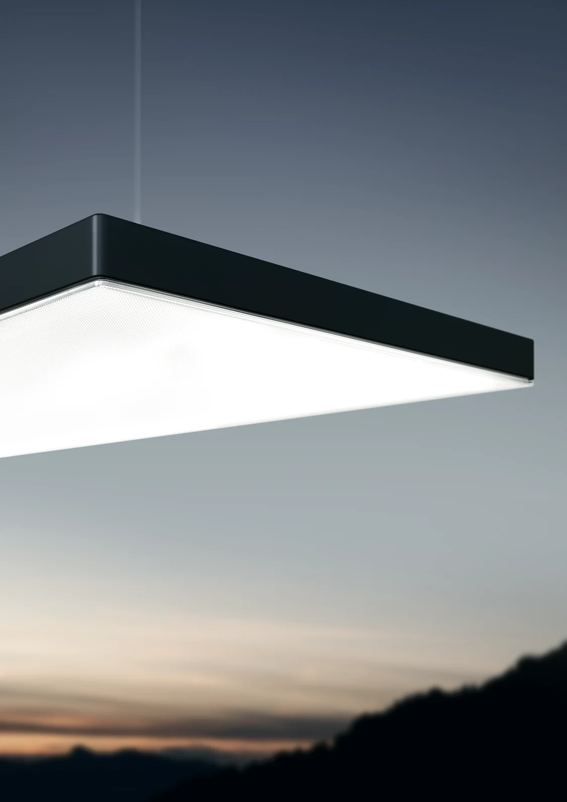 The Light Fields III LED ceiling luminaire ensures uniform, glare-free lighting at twilight and stands out against the gentle sky.