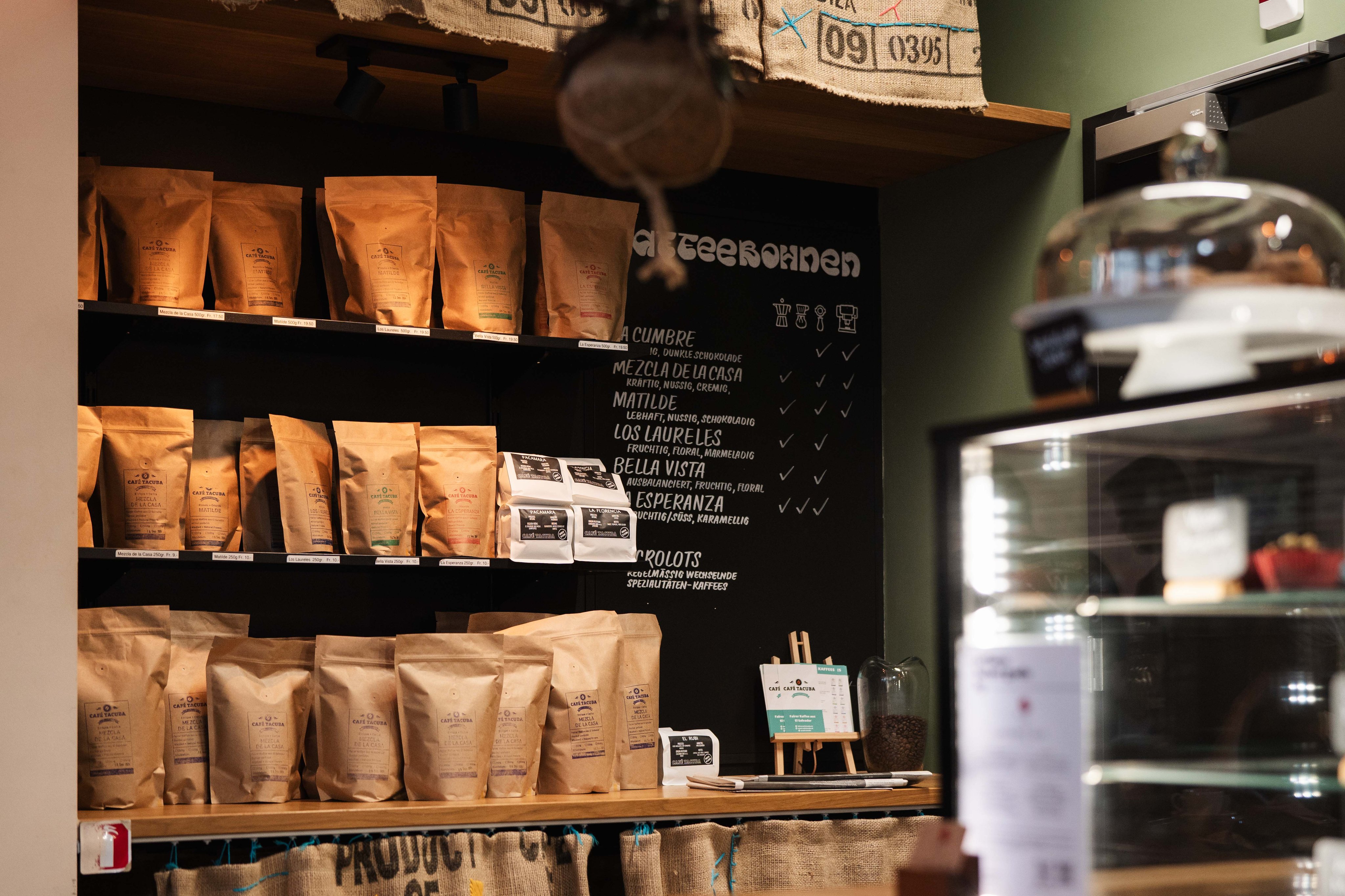 Packages are on a shelf.