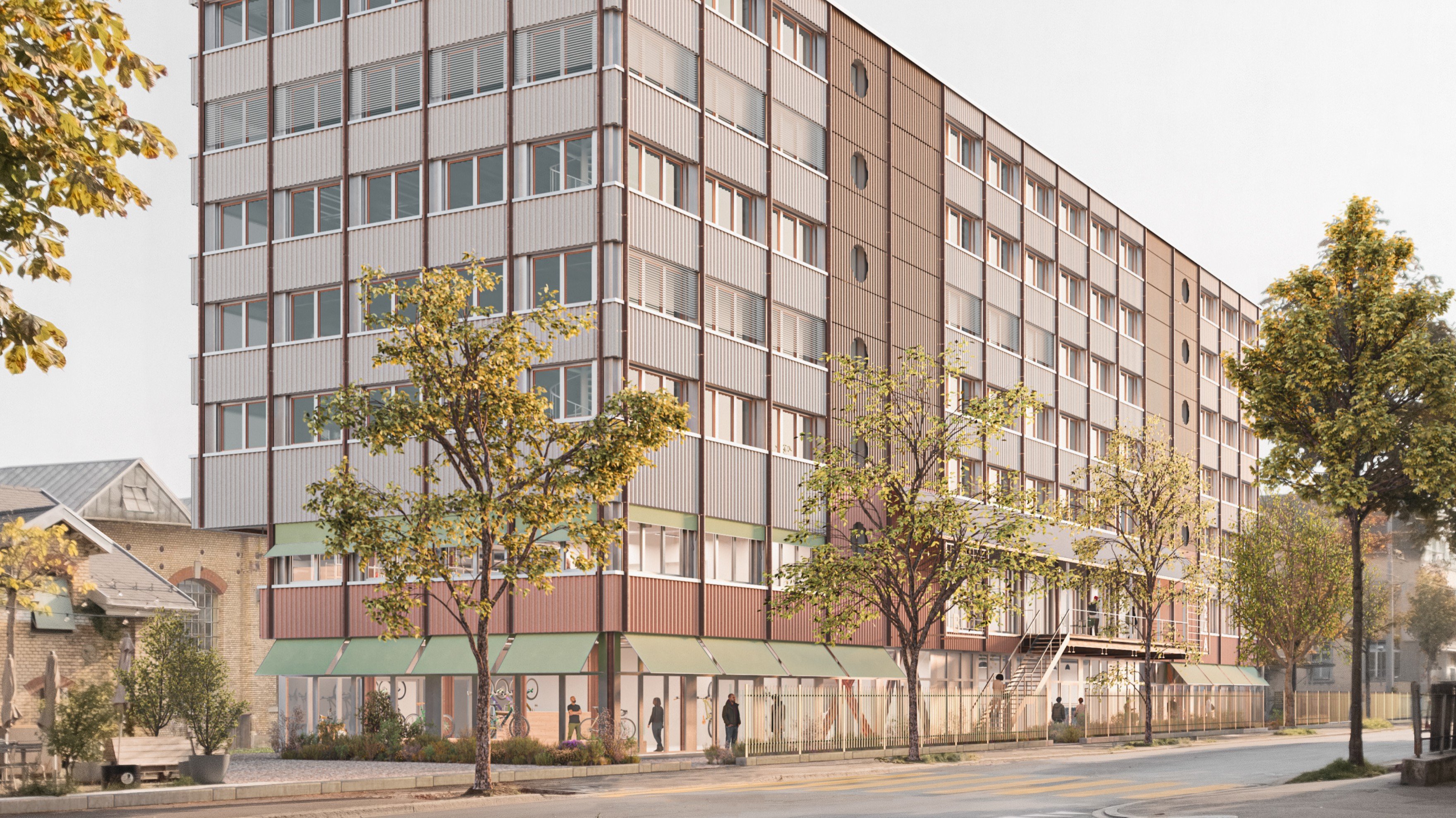Eine Visualisierung zeigt das Gebäude X der Werkstadt Zürich von aussen.