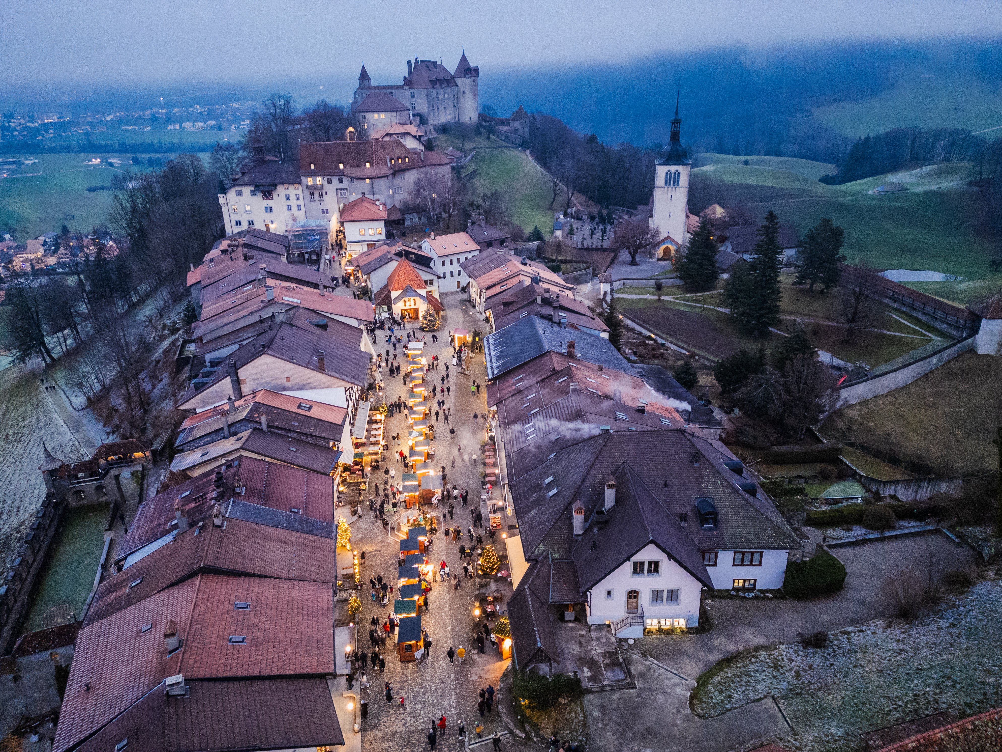 Marché de Noël vu du ciel