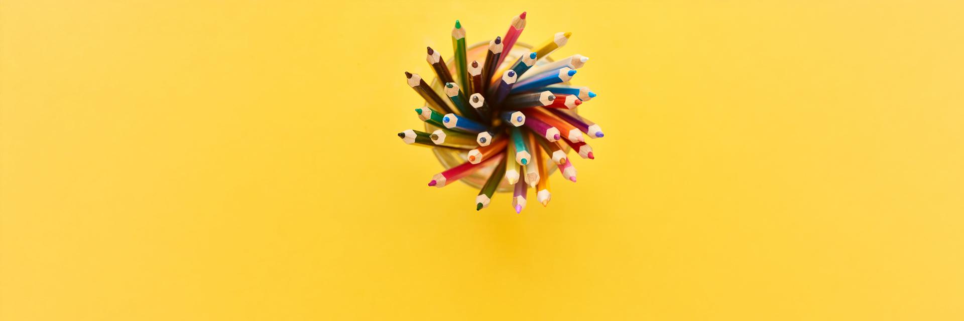 A bundle of colored pencils.