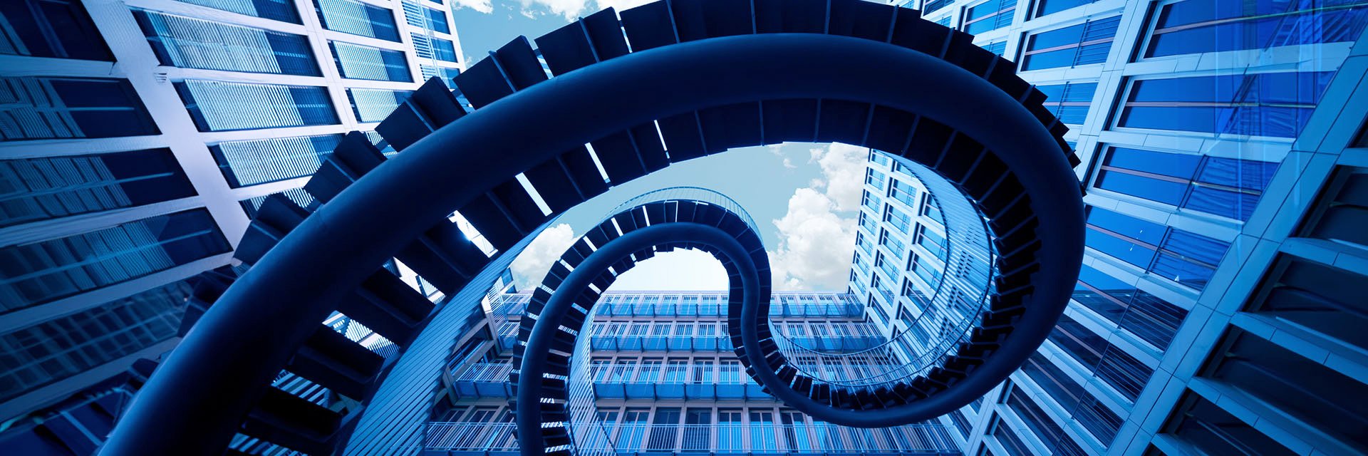 Dramatic curving walkway in a modern building