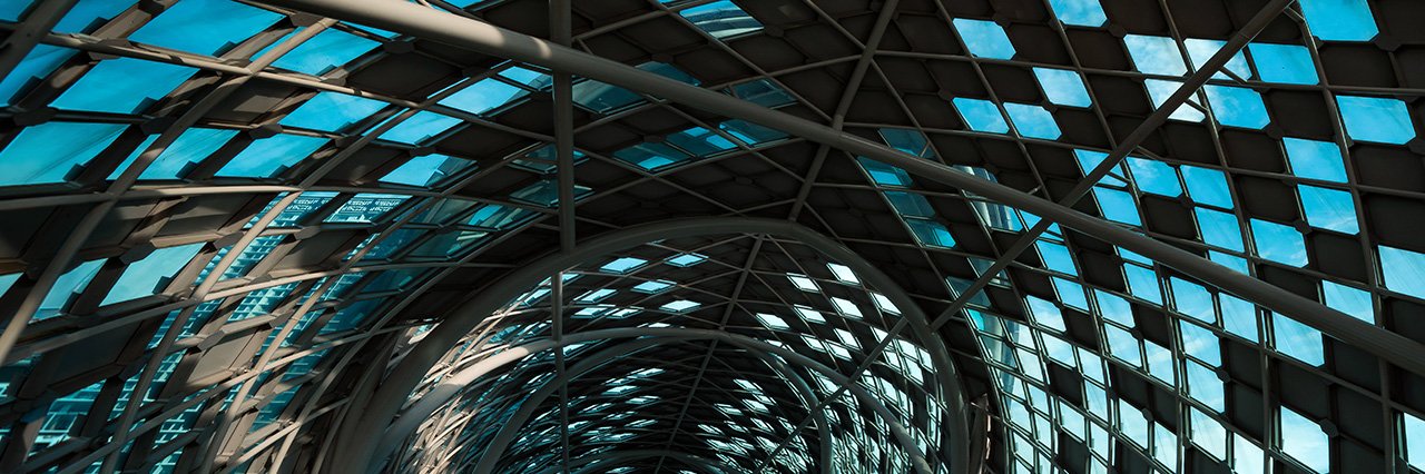 An intricate skylight in a modern building.