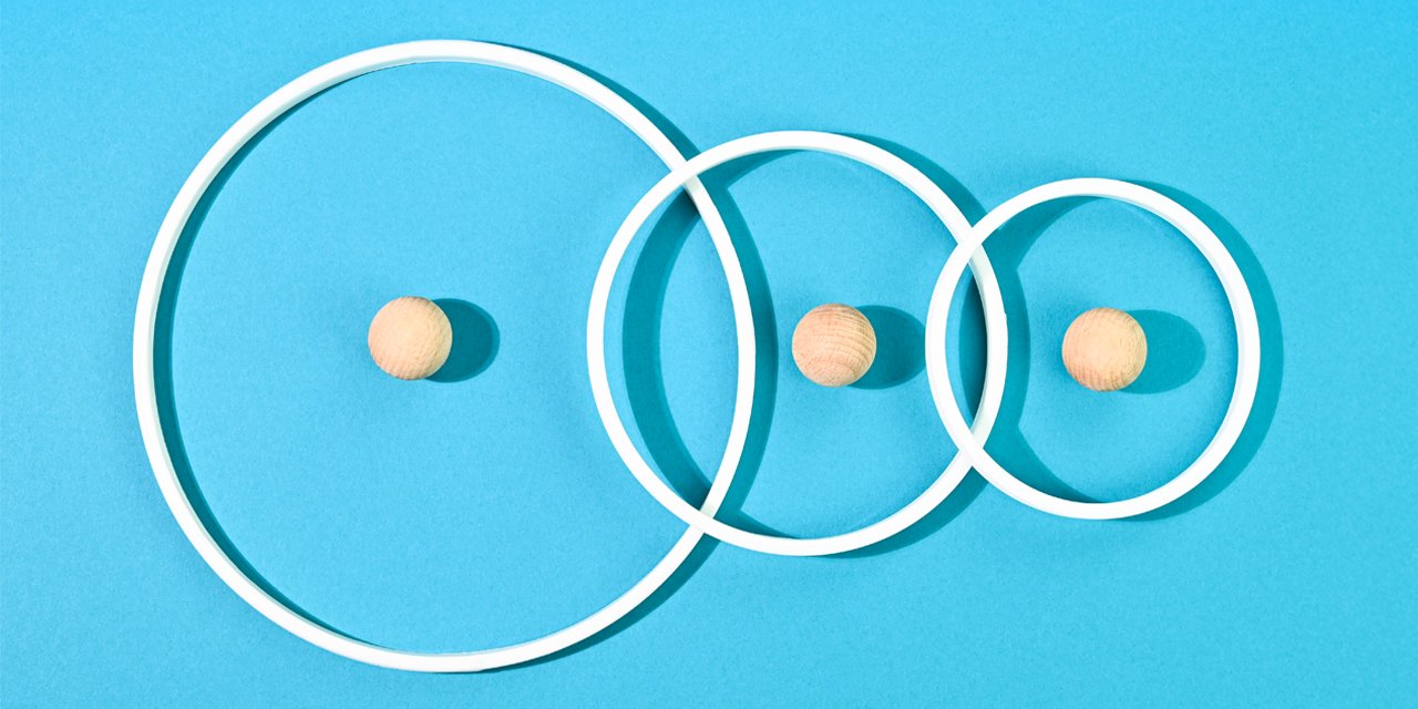 Three concentric circles in a line