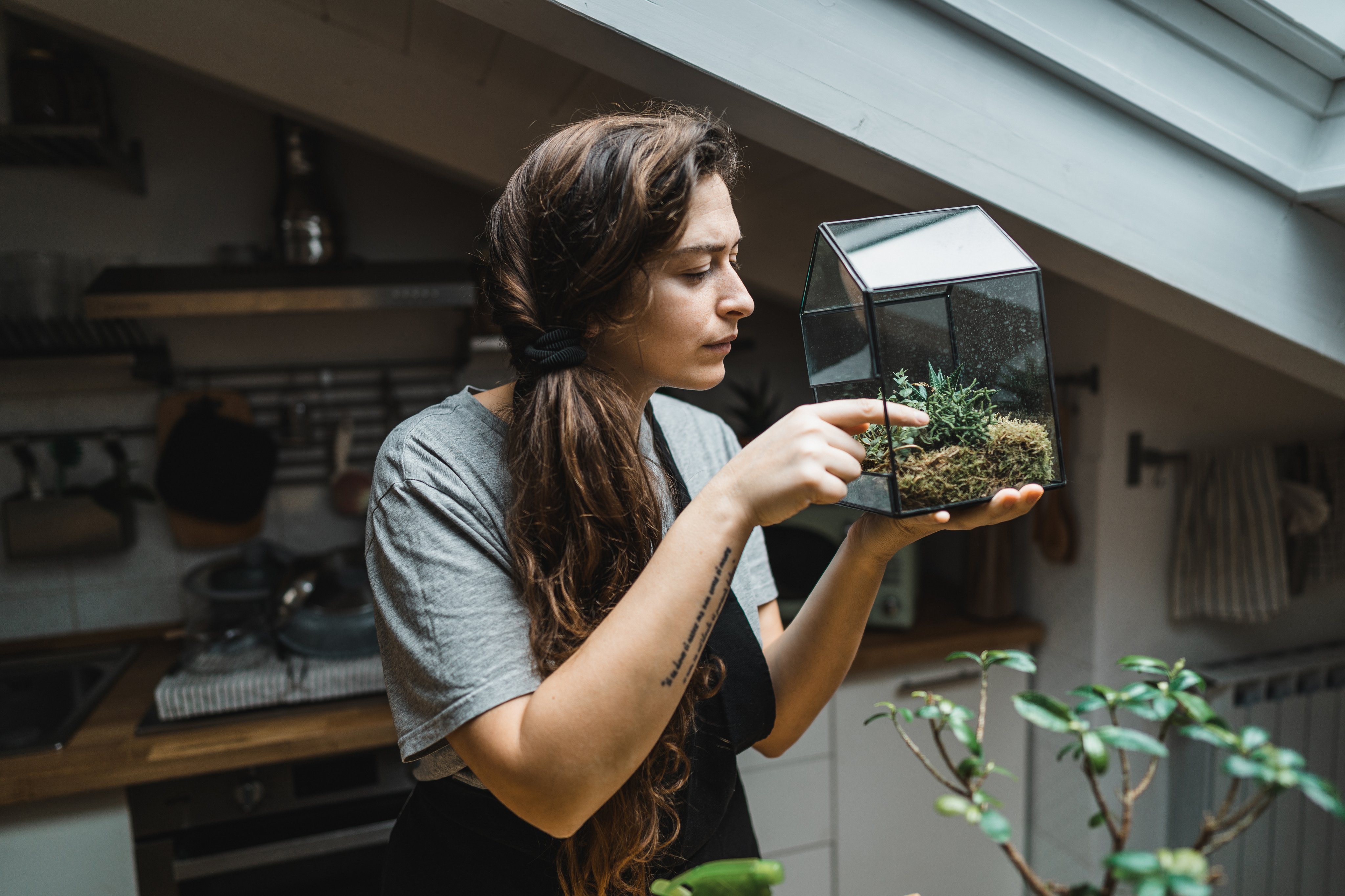 Woman doing gardening at home