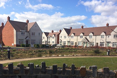 Homes at a new housing development on a sunny day