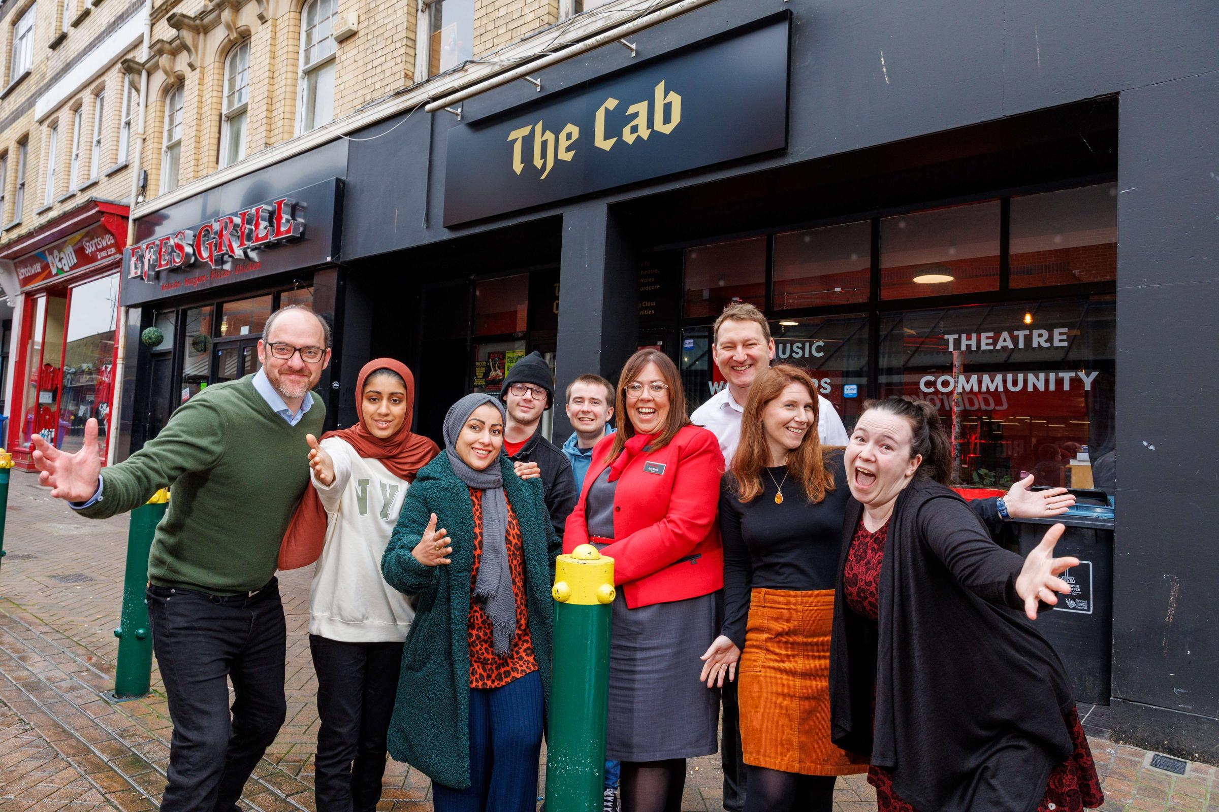 James Harper Tony Smith and Kate Steele from Principality with a group from Reality Theatre Newport