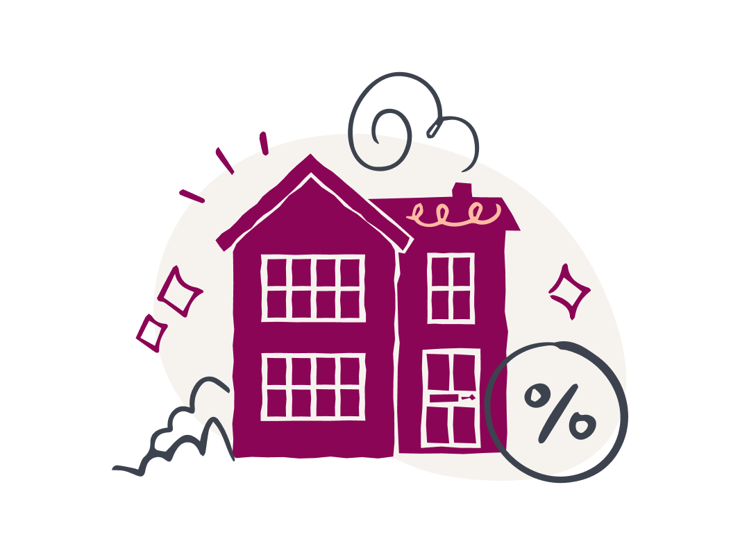An illustrated detached home with a percentage in front, representing mortgage rates [Welsh]