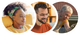 A tryptic of headshots, featuring two women and a man smiling.