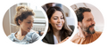 A tryptic of headshots, featuring two woman and a man smiling.