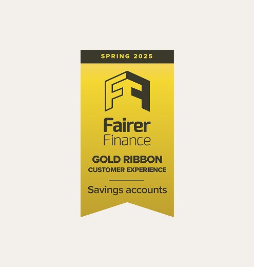 Fairer Finance customer experience gold ribbon for savings accounts awarded in Spring 2025