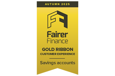 Fairer Finance customer experience gold ribbon for savings accounts awarded in Spring 2025