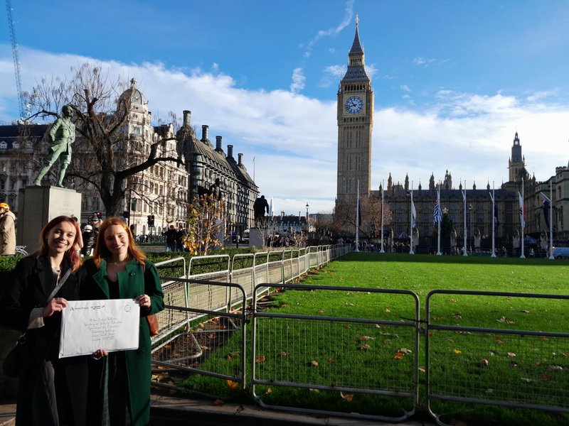 Two Anna Freud champions outside Westminster.