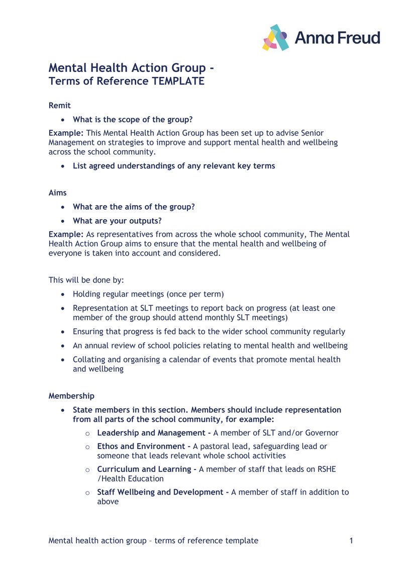 Mental Health Action Group - Terms of reference template
