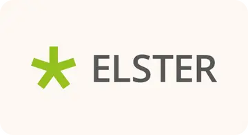 Grünes sternförmiges Symbol links neben dem Schriftzug „ELSTER“ in grauen Großbuchstaben.