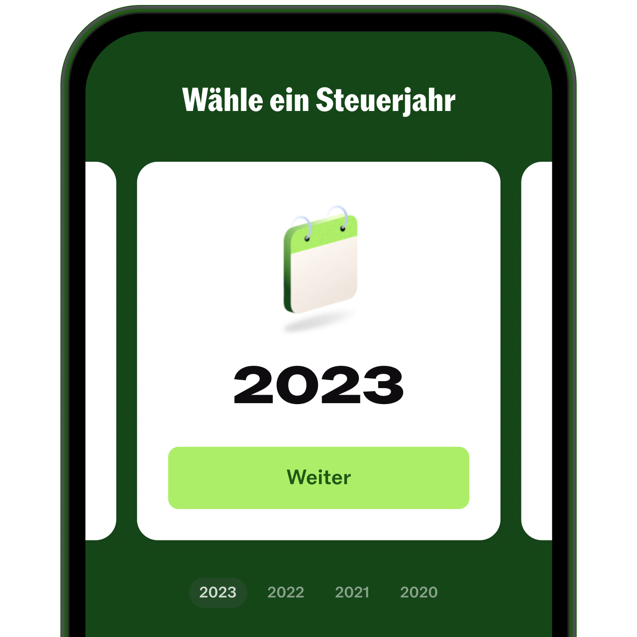 Taxfix-App-Bildschirm: Steuerjahr 2023