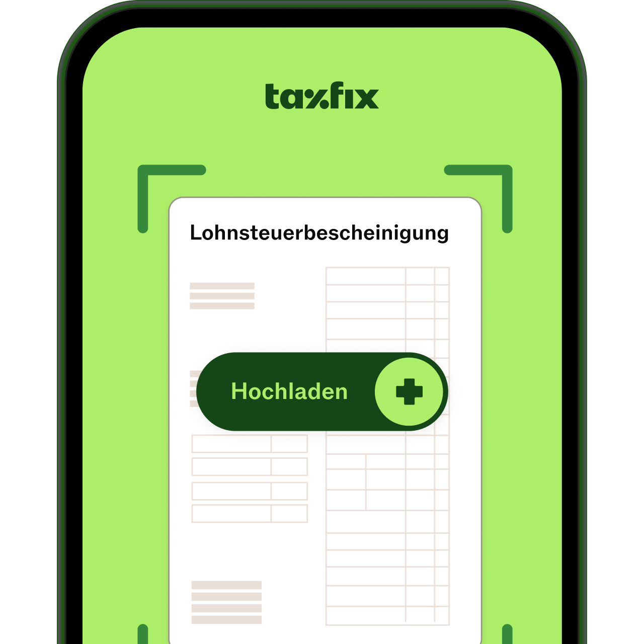 Taxfix-App-Bildschirm: Lohnsteuerbescheinigung hochladen