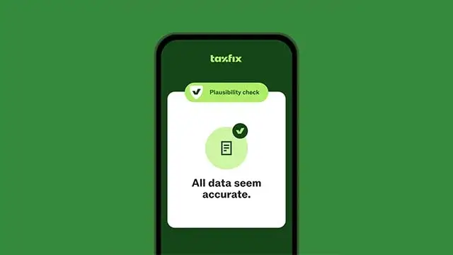 Taxfix app screen: Plausibility check completed