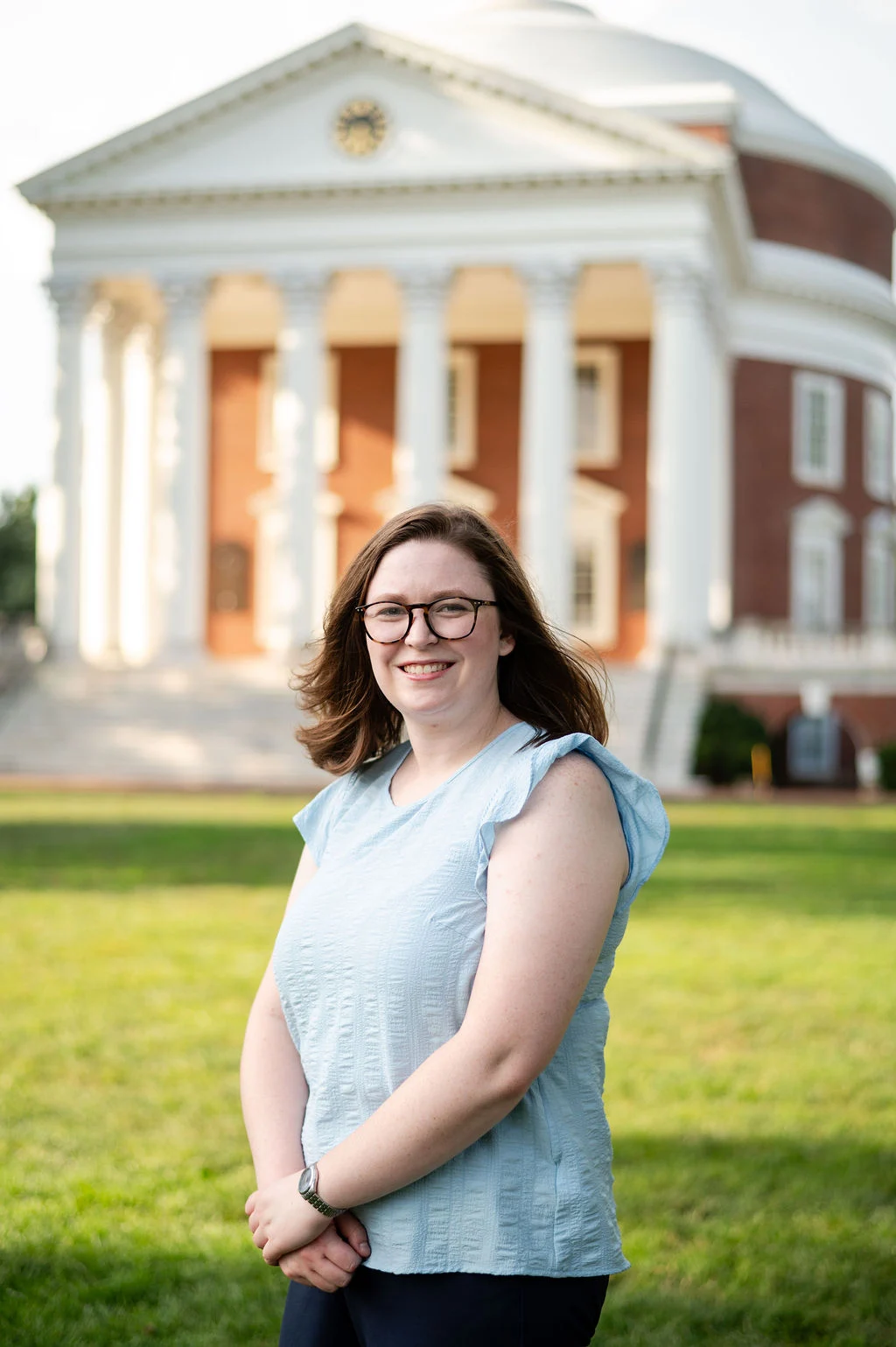 Pediatric pharmacy resident Beth Kernodle poses in front of the UVA rotunda