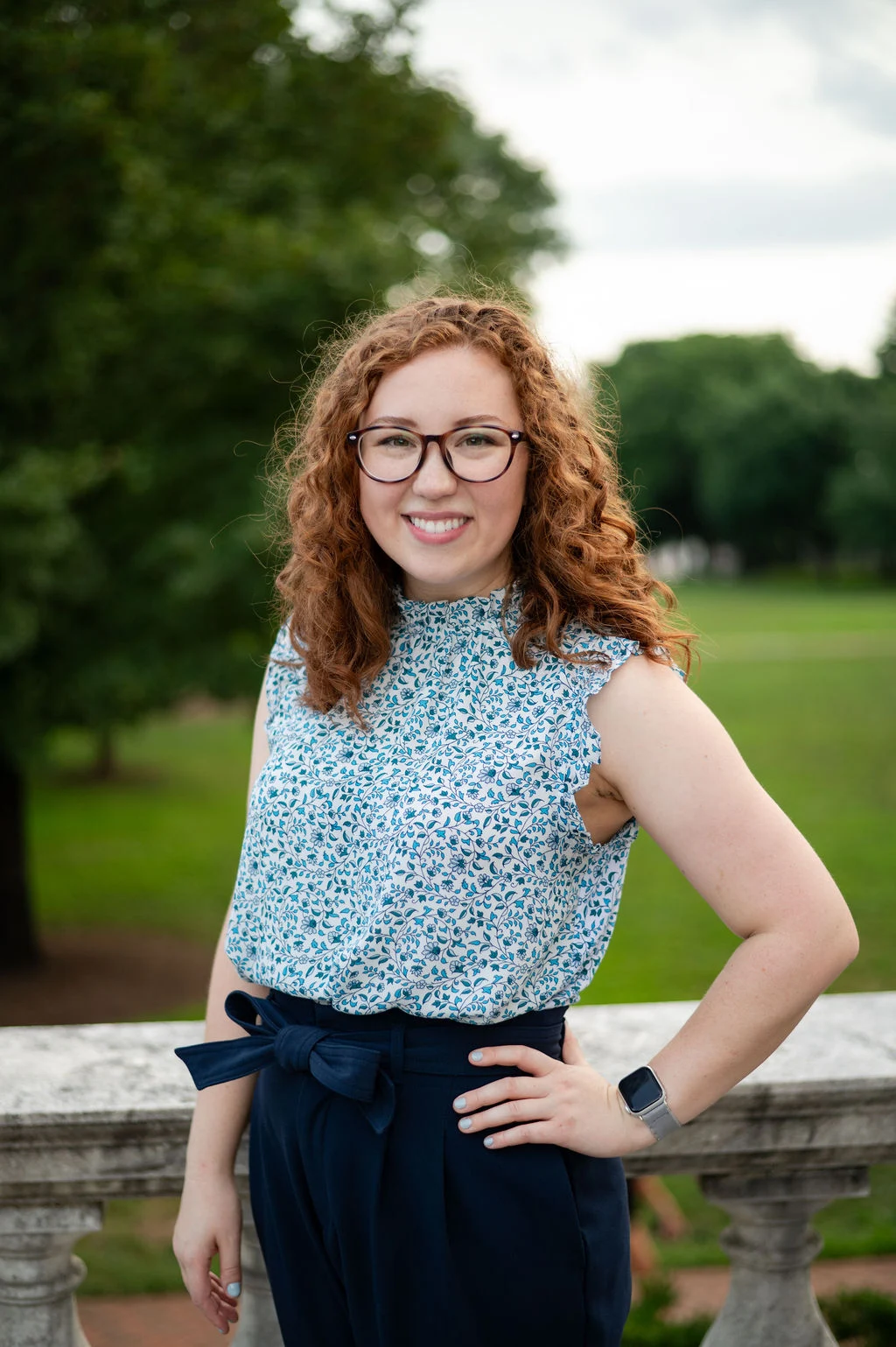 Emma Covington a pharmacy resident poses on UVA grounds