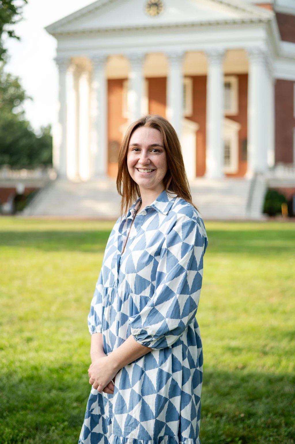 Sydney Roussel, a pharmacy resident in solid organ transplant, stands in front of the UVA rotunda