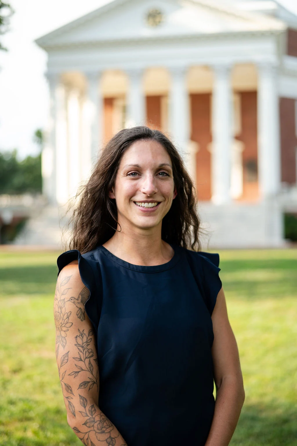 Reanna Jereb, an emergency medicine pharmacy resident, poses in front of the rotunda at UVA
