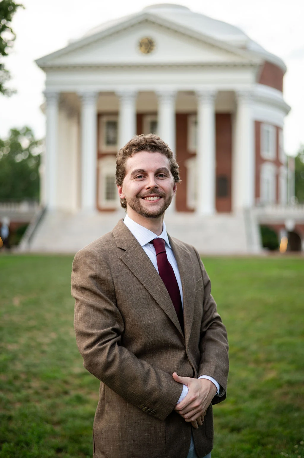 Joshua Mercure, a pgy1 pharmacy and pgy2 HSPAL resident in front of the UVA rotunda