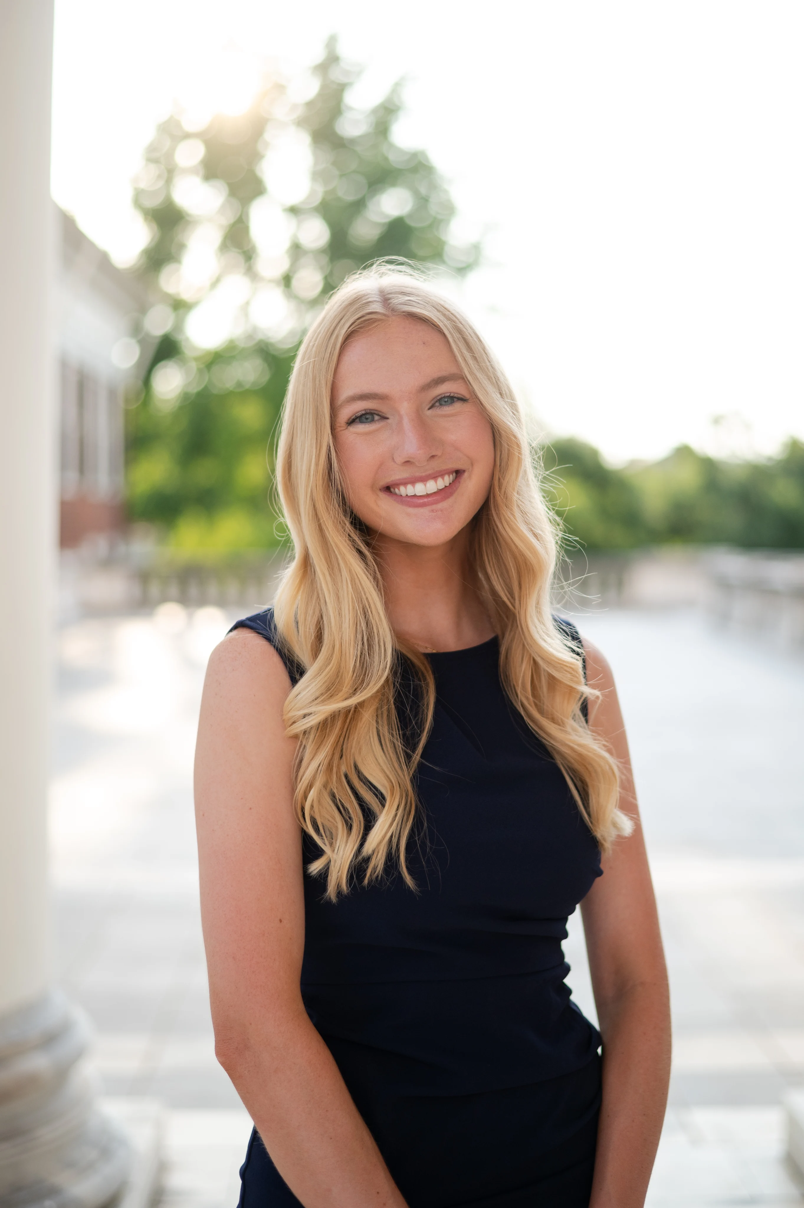 Kendal Newman, a critical care pharmacy resident, poses at UVA's rotunda
