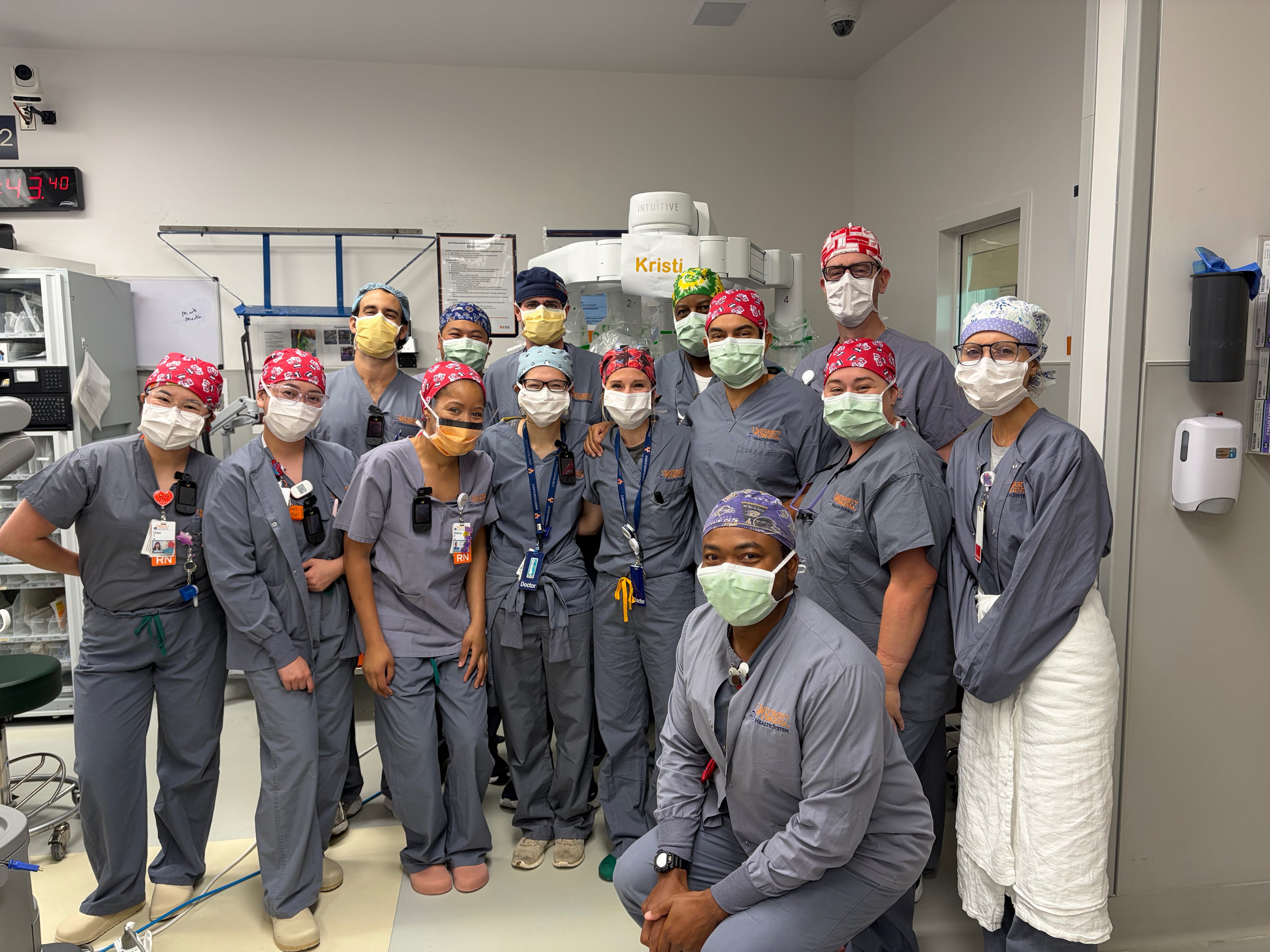 The robotic heart surgery team at UVA Health with the robot