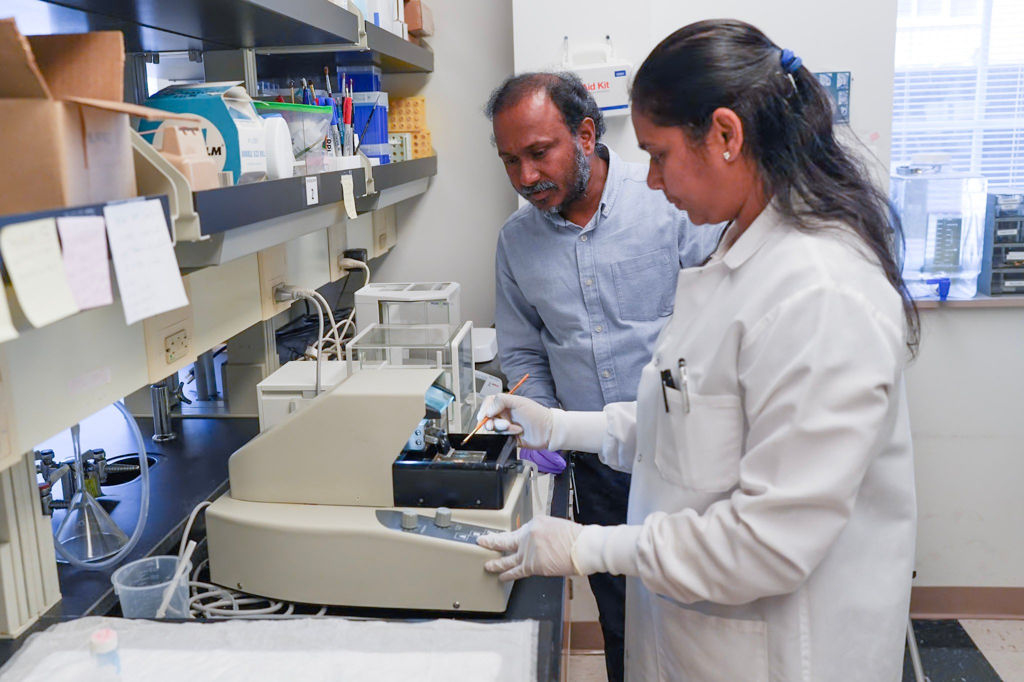 Team members working in the lab