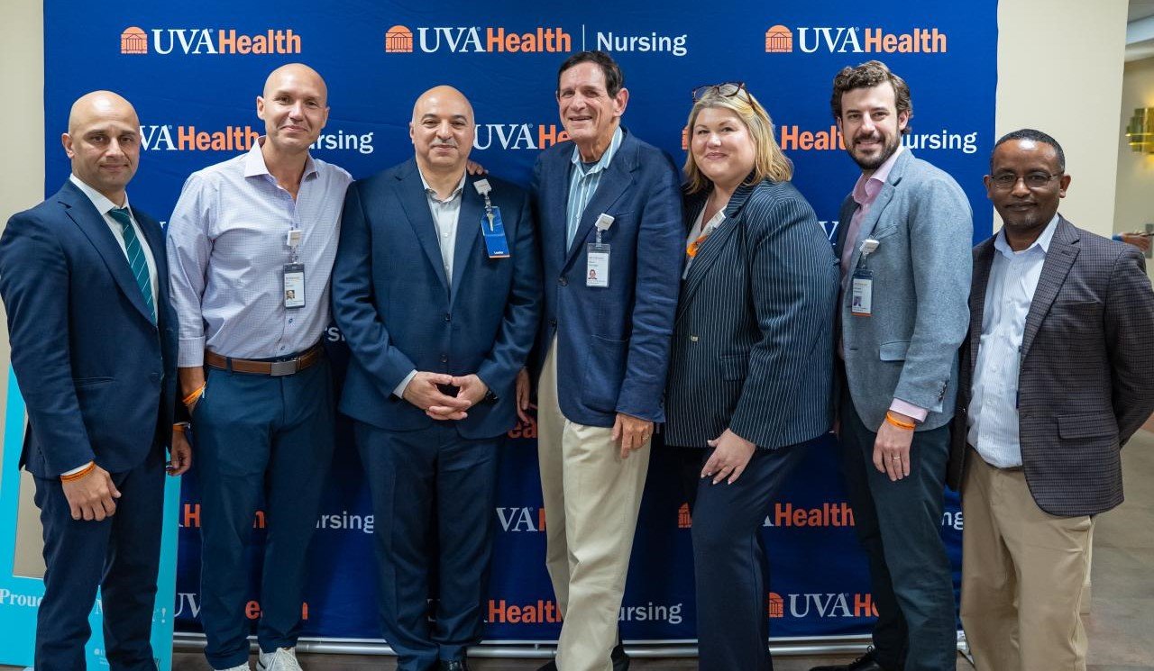 Zan Zaidi, MD, Chief Medical Officer, UVA Health Community Hospitals and Clinics of Culpeper and Norther Virginia,  Ken Bernard, MD, MBA, FACEP, Chief Clinical Officer of UVA Health Haymarket and Prince William Medical Centers, Eyad Abdel Latif, RN, MSN, MBA, NEA-BC, LSSGBC, Associate Chief Nursing Officer of UVA Health Prince William Medical Center, Steve Danziger, Chairman of the Board of UVA Health Community Hospitals and Clinics in Culpeper and Northern Virginia, Michelle Strider, MBA, RN, CPHQ, Chief Nursing Officer for UVA Health Community Hospitals and Clinics in Culpeper and Northern Virginia, Mike Barkema, MHA, Associate Vice President, Operations for UVA Health Prince William Medical Center, and  Alem Mulat, Manager of Pharmacy of UVA Health Community Hospitals and Clinics of Culpeper and Norther Virginia