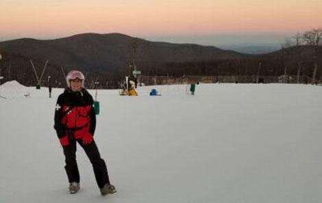 Sharon Flynn in her ski outfit after getting supraventricular tachycardia treatment
