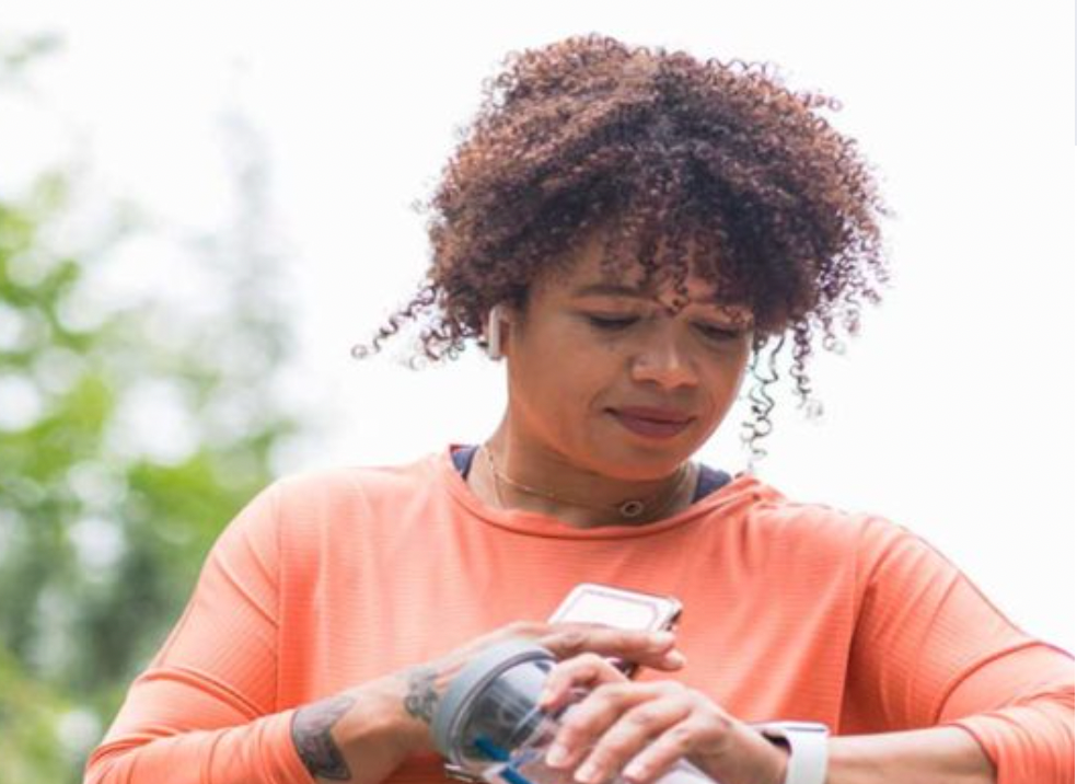 A patient staying active as part of her recovery from surgery
