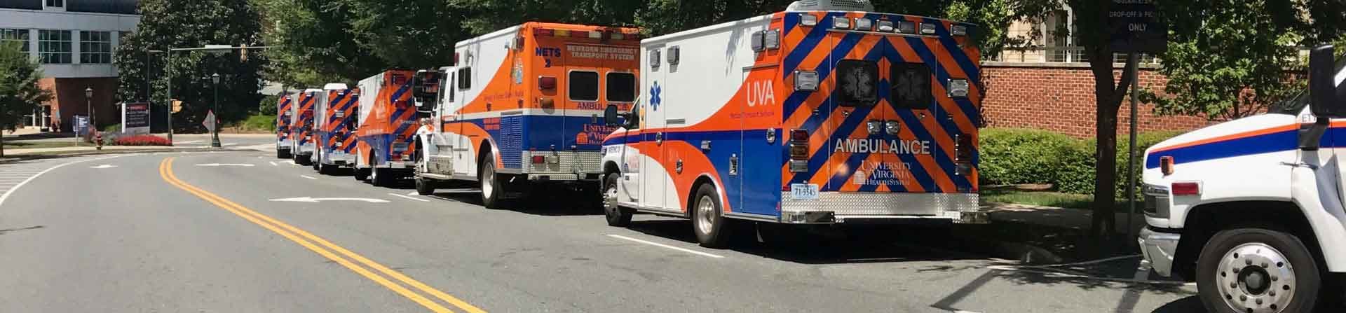 A row of ambulances at UVA Health
